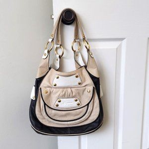B. Makowsky TriColor Leather Hobo Bag Cream/Tan/Black